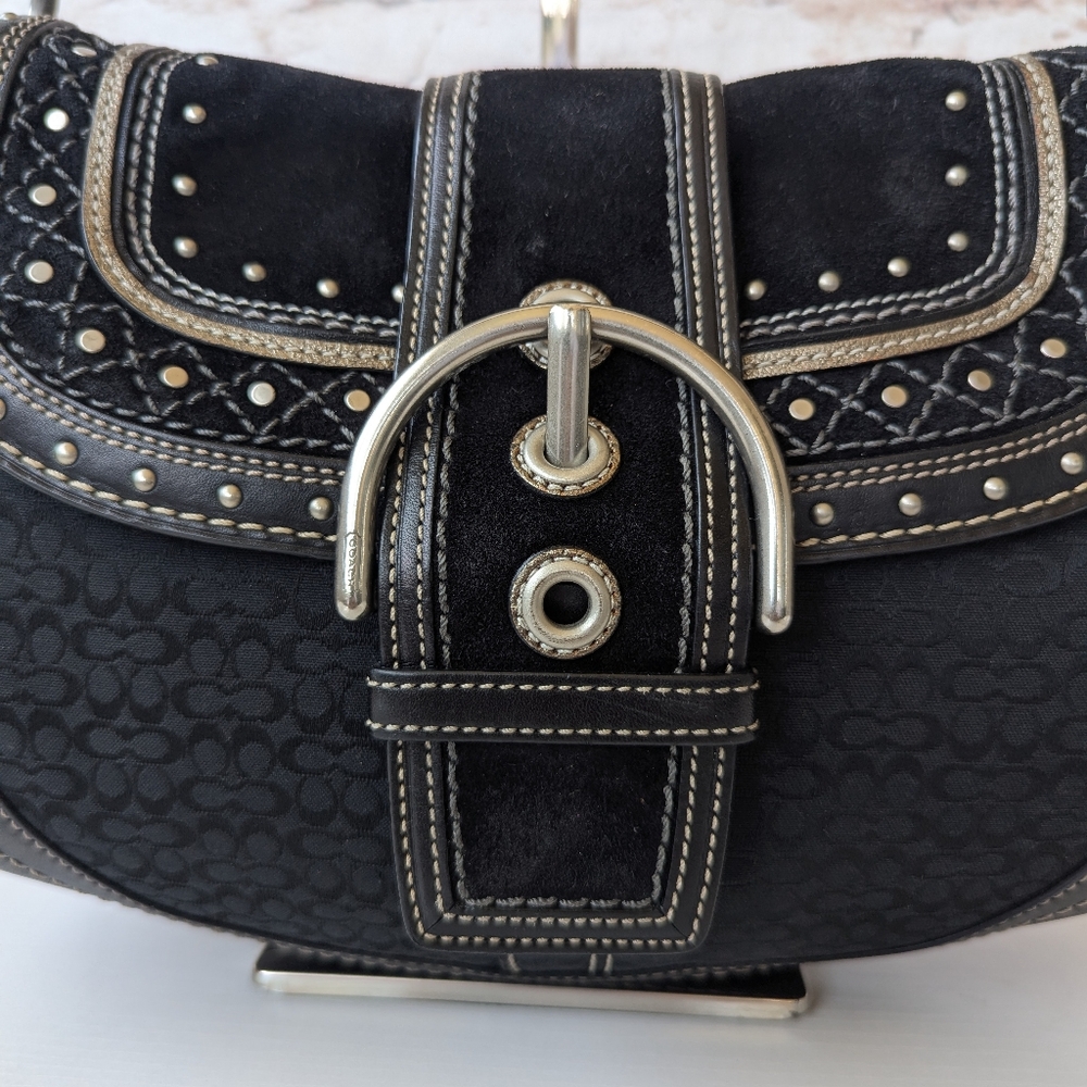 Coach Vintage Soho Black Signature C Canvas & Patchwork Shoulder Bag - Picture 5 of 16